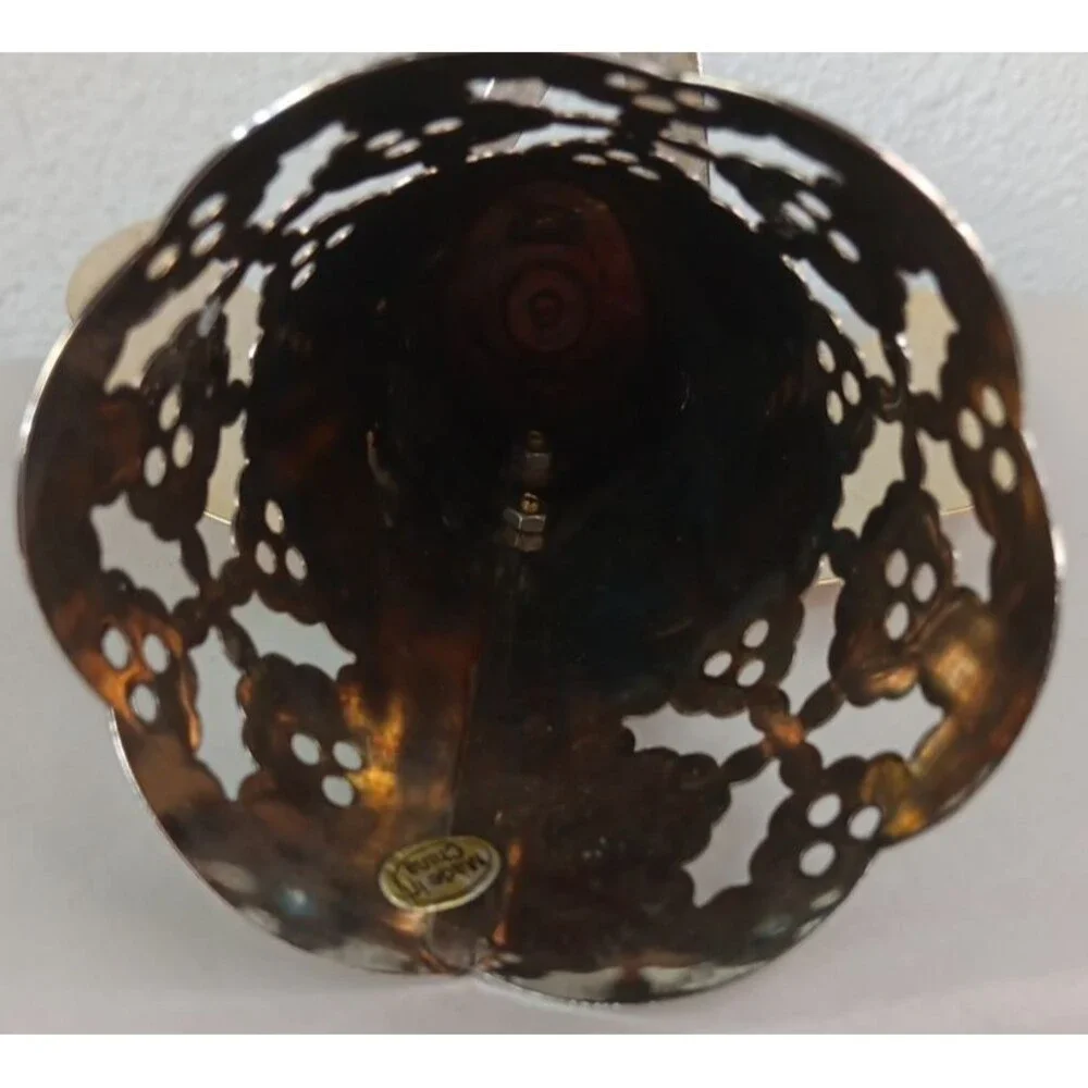 Angel Candle Holder Silver and Gold Tone Metal Vintage Holly Cutouts Festive